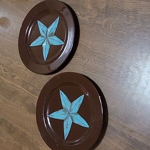 Hi End Accents large Plates western turquoise star Rustic decor brown Home Fall
